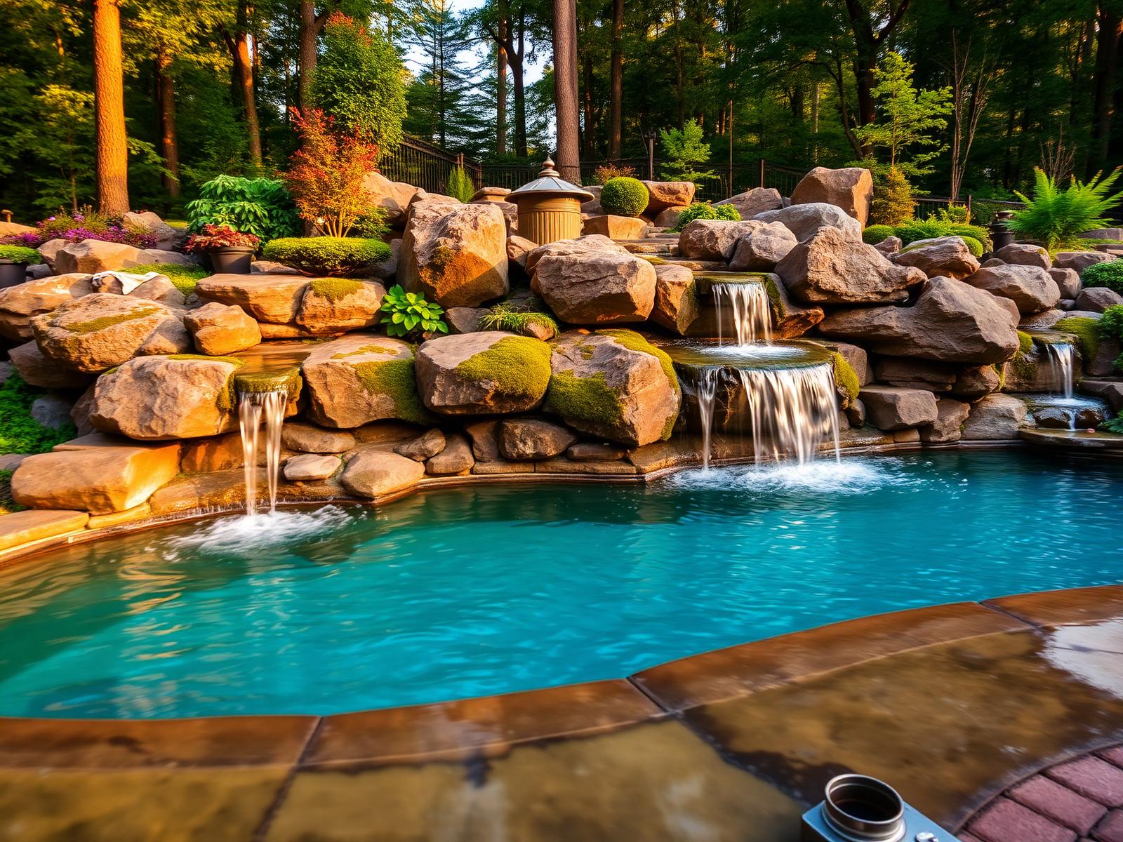 Custom pool with waterfall built in the Houston area